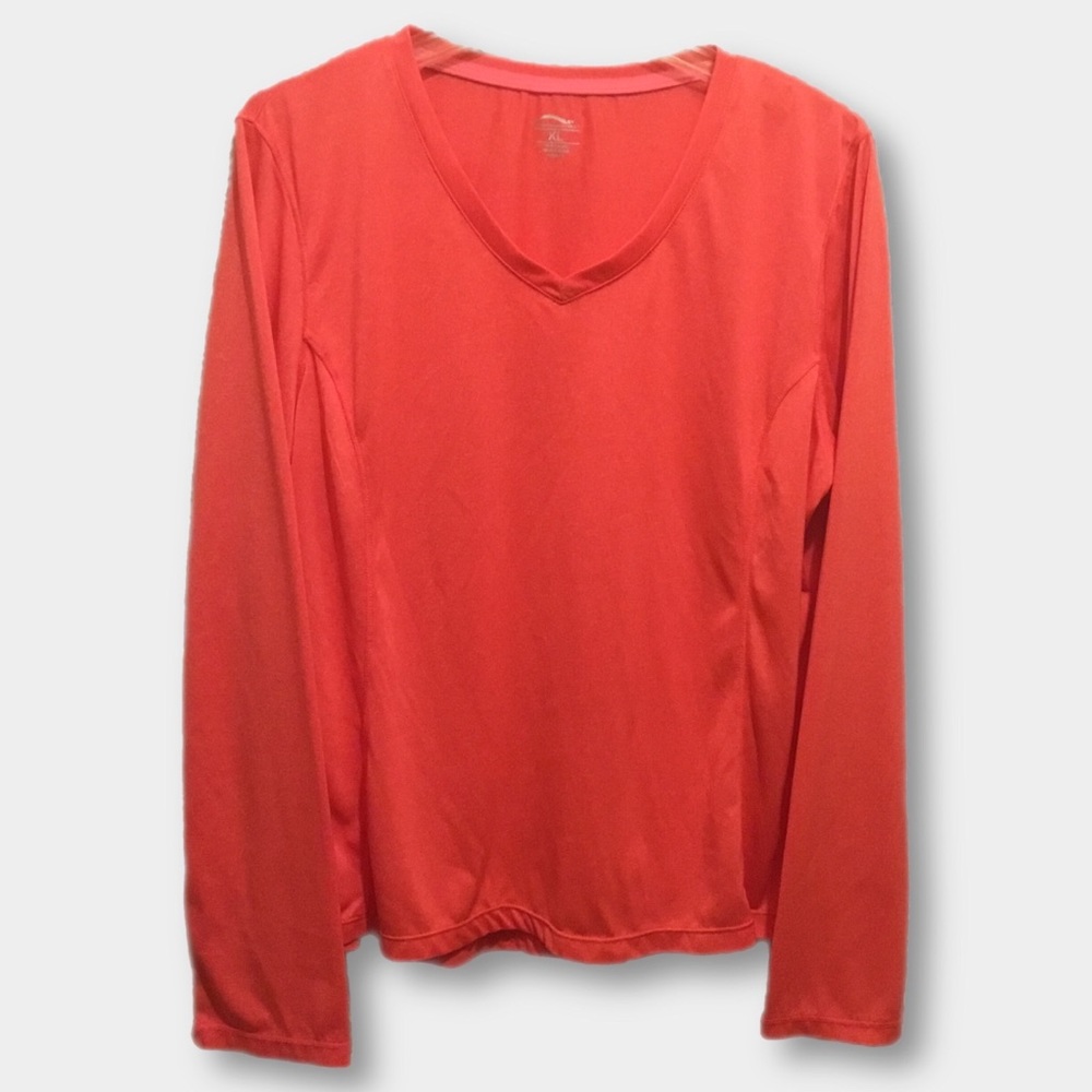 Bright Deep Coral Orange Lightweight Long Sleeve V-Neck Athletic Top -Never worn